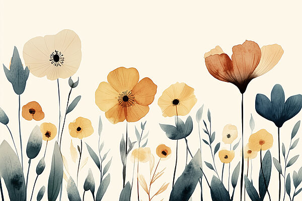 Groep bloemen met bladeren Groep bloemen met bladeren