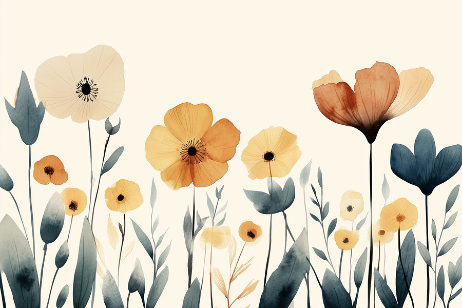 Groep bloemen met bladeren