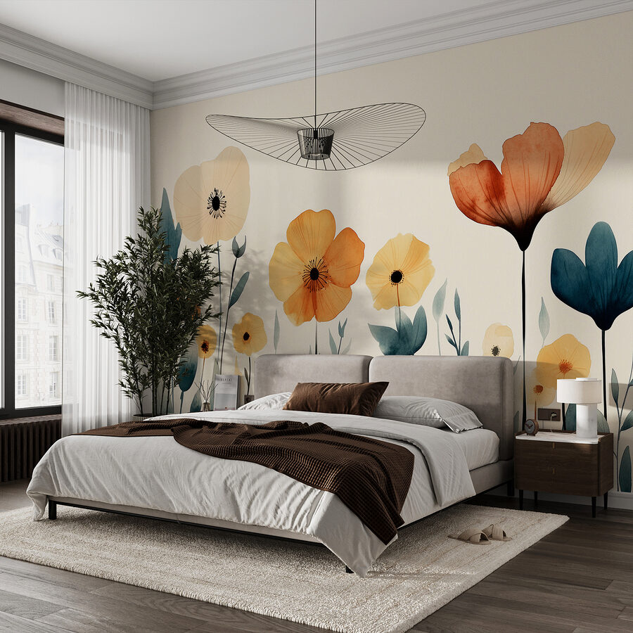 Groep bloemen met bladeren
