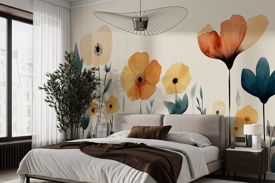 Groep bloemen met bladeren