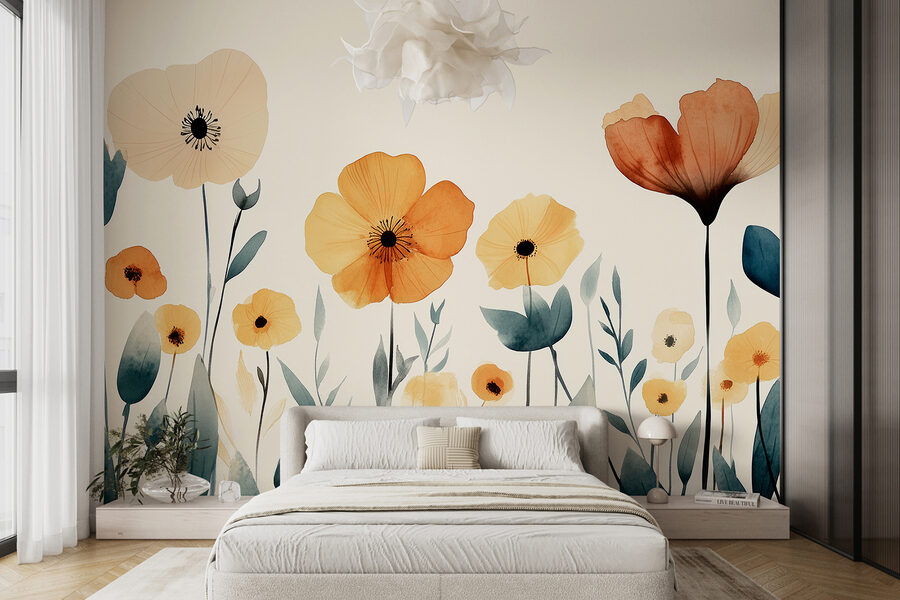 Groep bloemen met bladeren