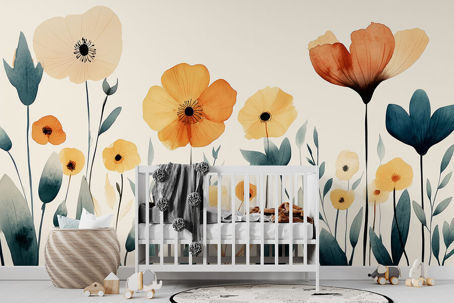 Groep bloemen met bladeren