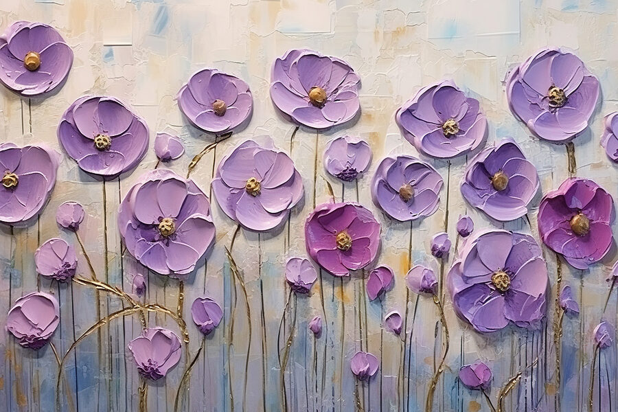 Schilderij van paarse bloemen