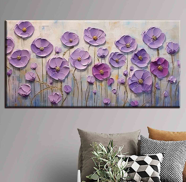 Schilderij van paarse bloemen Schilderij van paarse bloemen