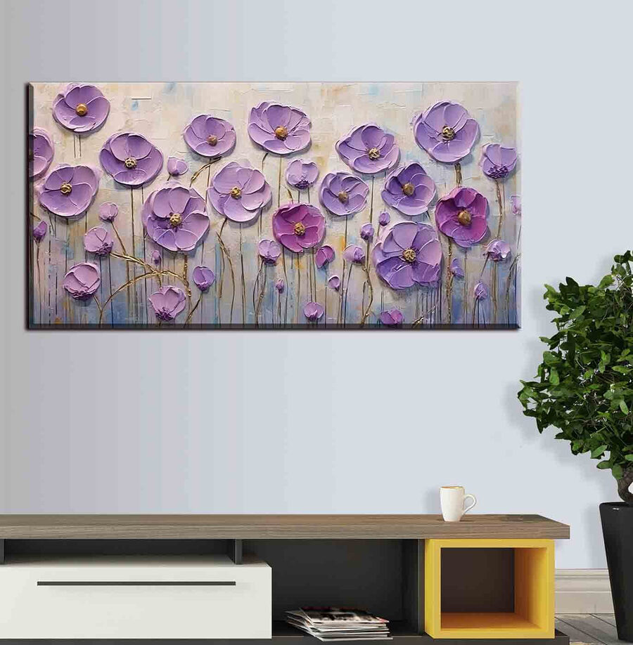 Schilderij van paarse bloemen