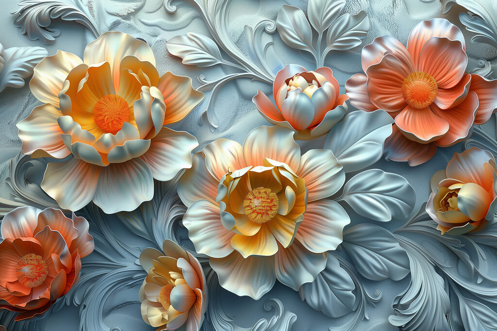 Behang met bloemen en bladeren Behang met bloemen en bladeren