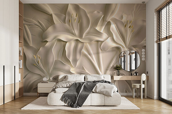 Snijwerk van witte bloemen op een muur Snijwerk van witte bloemen op een muur