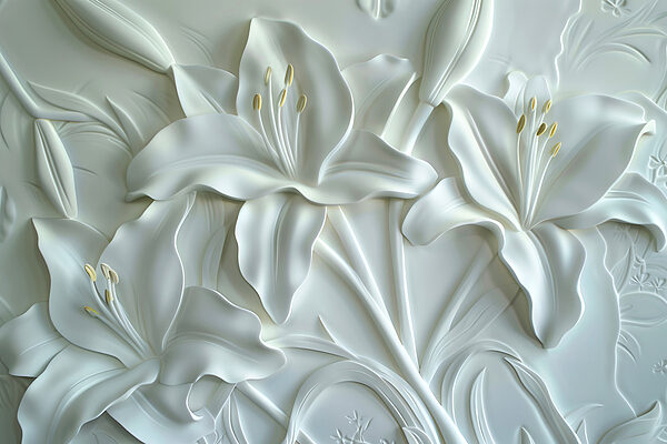 Snijwerk van witte bloemen op een muur Snijwerk van witte bloemen op een muur