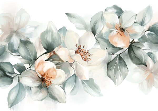 Schilderij van bloemen en bladeren Schilderij van bloemen en bladeren