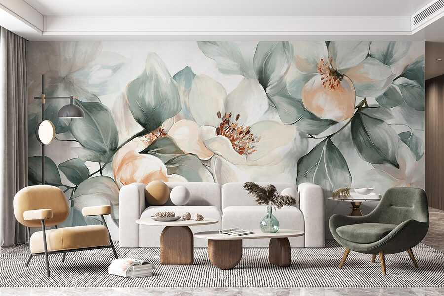 Schilderij van bloemen en bladeren
