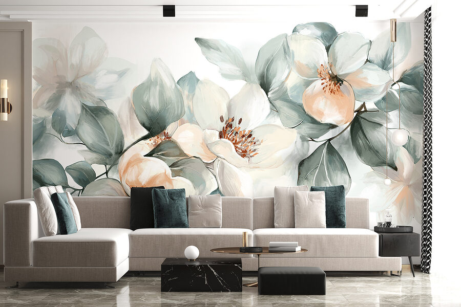 Schilderij van bloemen en bladeren