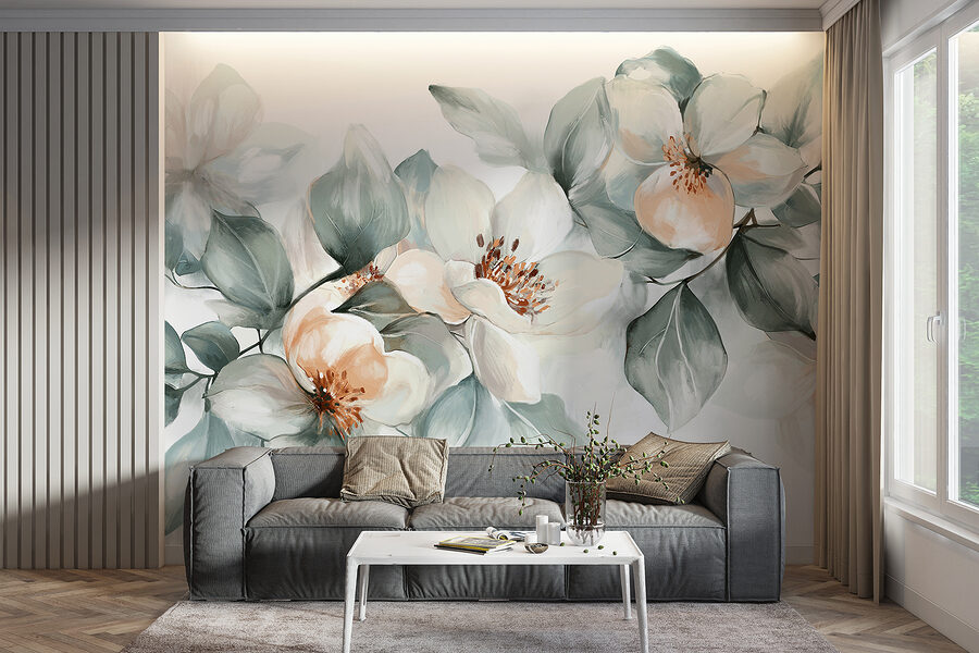 Schilderij van bloemen en bladeren