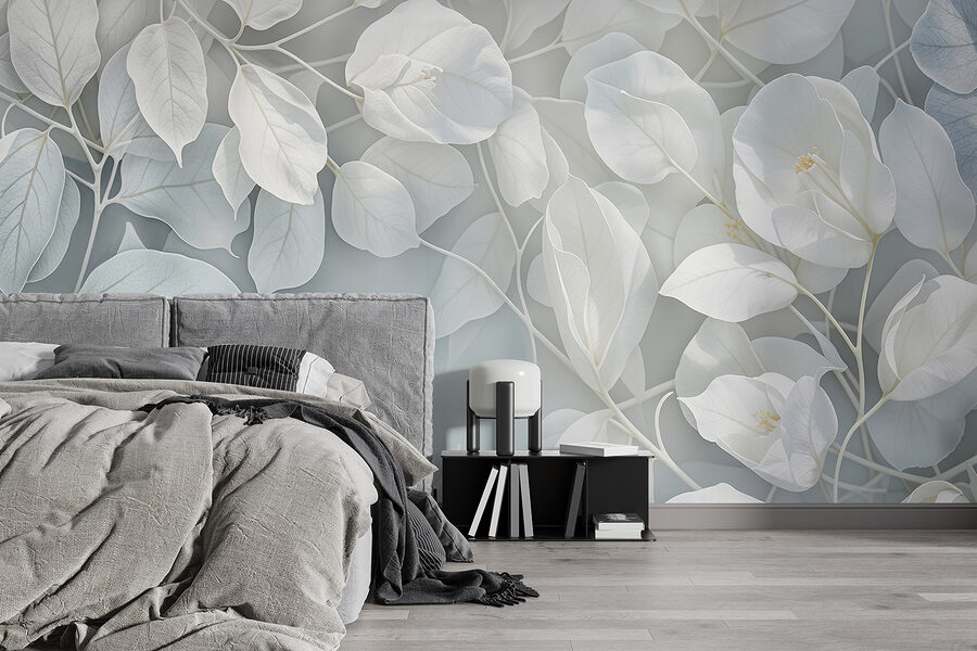 Fotobehang Close-up van witte bladeren - Afbeelding 2