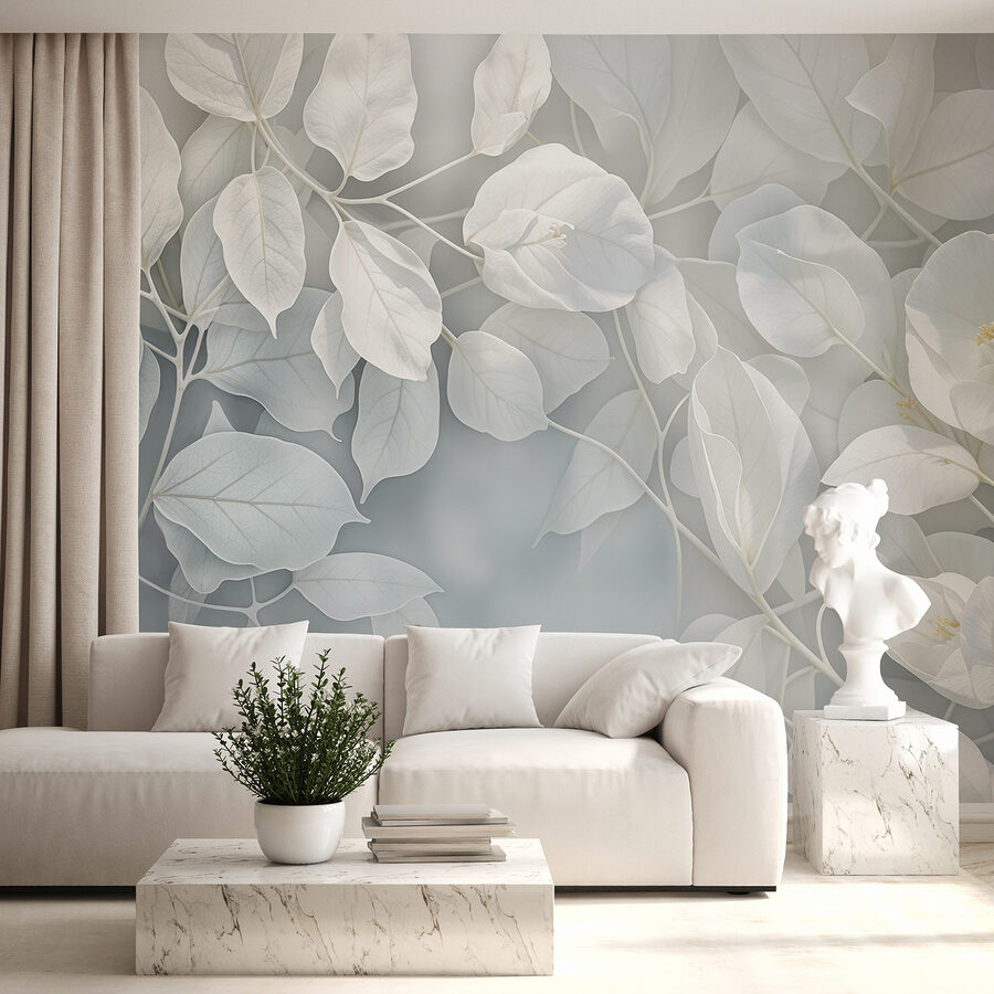 Fotobehang Close-up van witte bladeren - Afbeelding 5