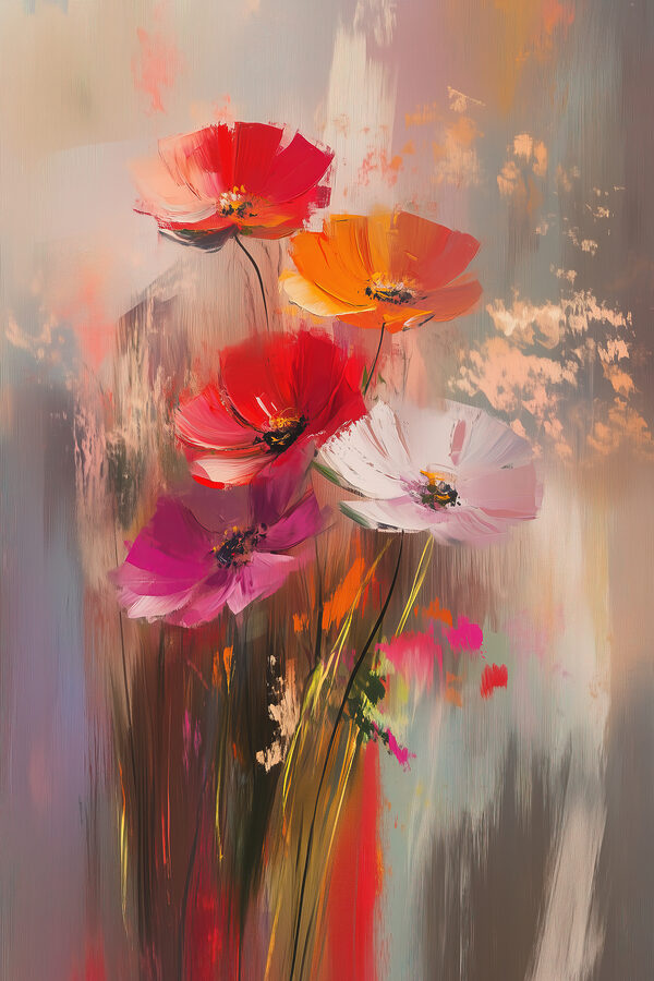 Schilderij van bloemen op een glazen oppervlak Schilderij van bloemen op een glazen oppervlak