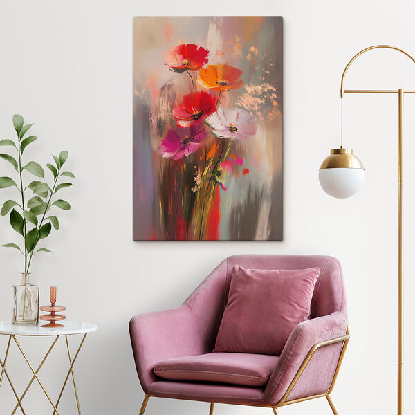 Schilderij van bloemen op een glazen oppervlak Schilderij van bloemen op een glazen oppervlak