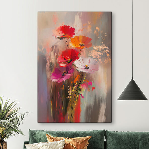 Schilderij van bloemen op een glazen oppervlak Schilderij van bloemen op een glazen oppervlak