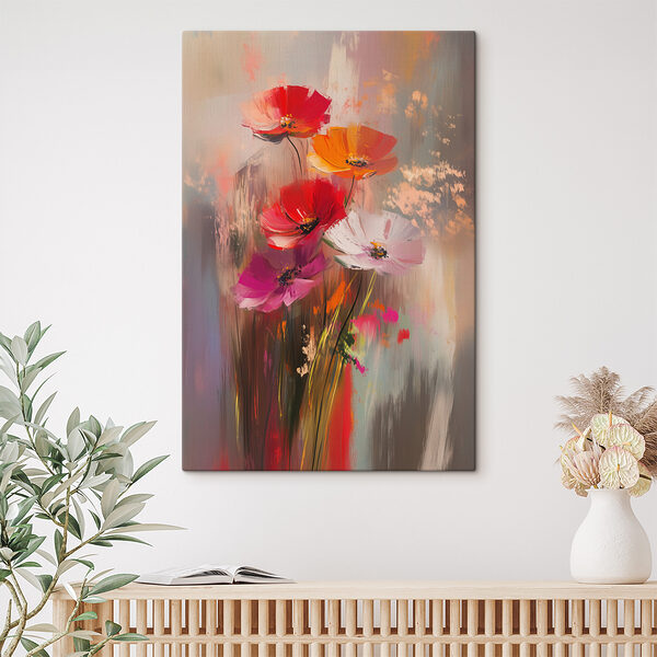 Schilderij van bloemen op een glazen oppervlak Schilderij van bloemen op een glazen oppervlak