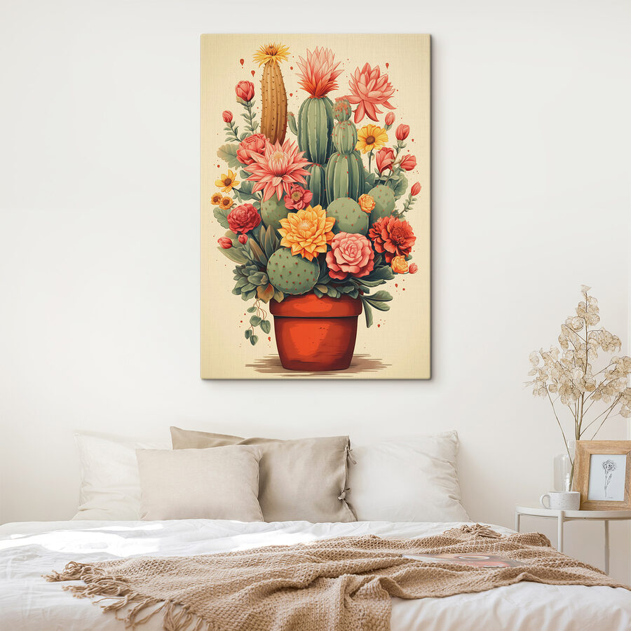 Cactus en bloemen in een pot