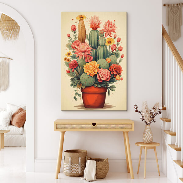 Cactus en bloemen in een pot Cactus en bloemen in een pot