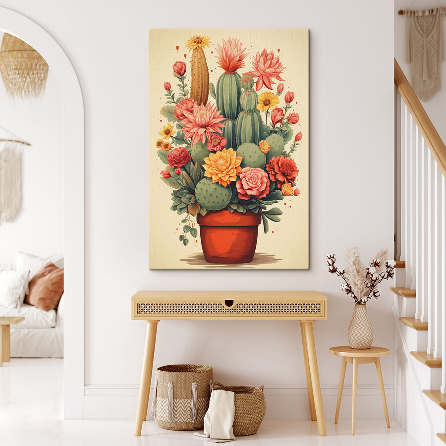 Cactus en bloemen in een pot