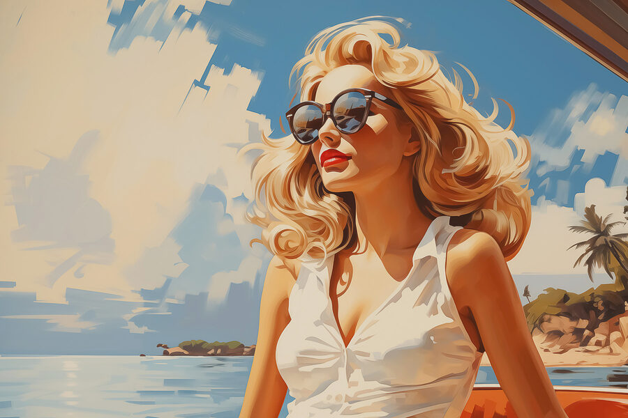 Vrouw met zonnebril en witte jurk Vrouw met zonnebril en witte jurk