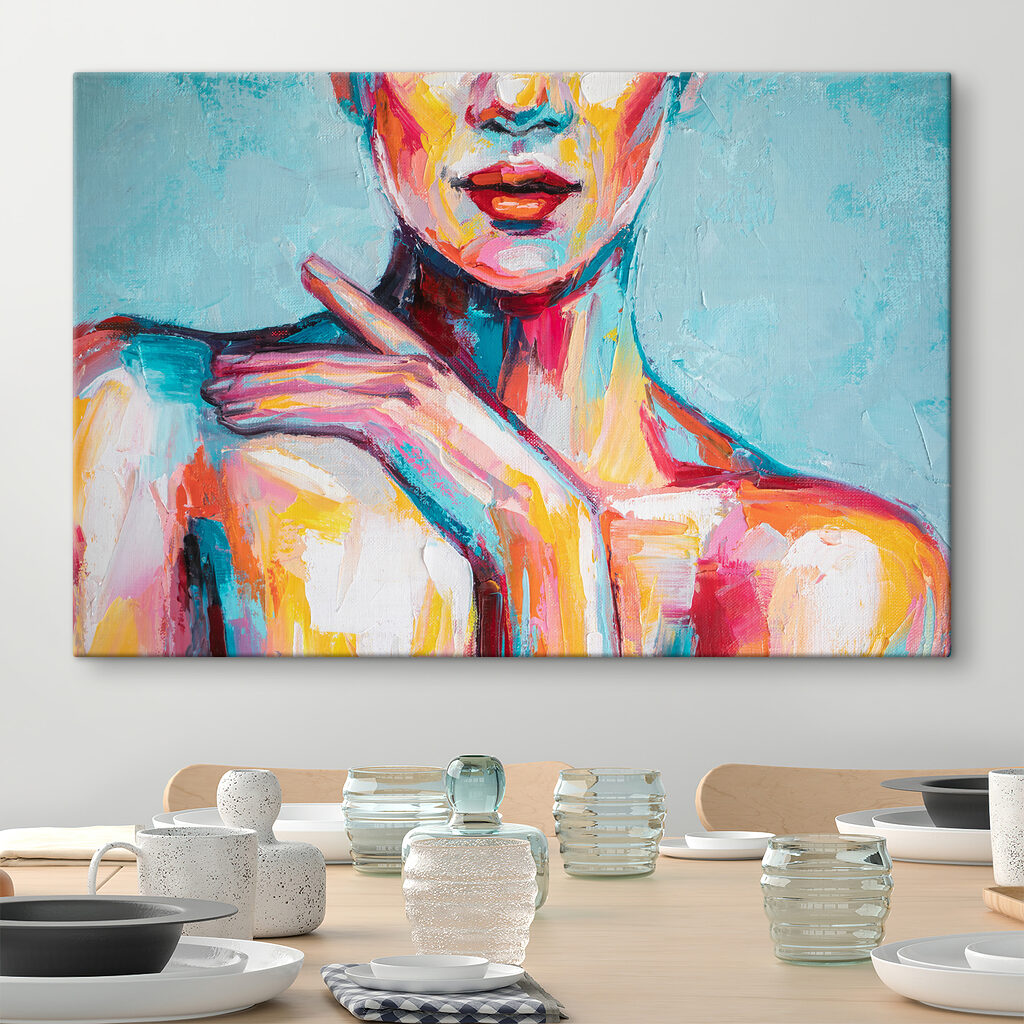 Painting of a woman with her hand on her shoulder Painting of a woman with her hand on her shoulder