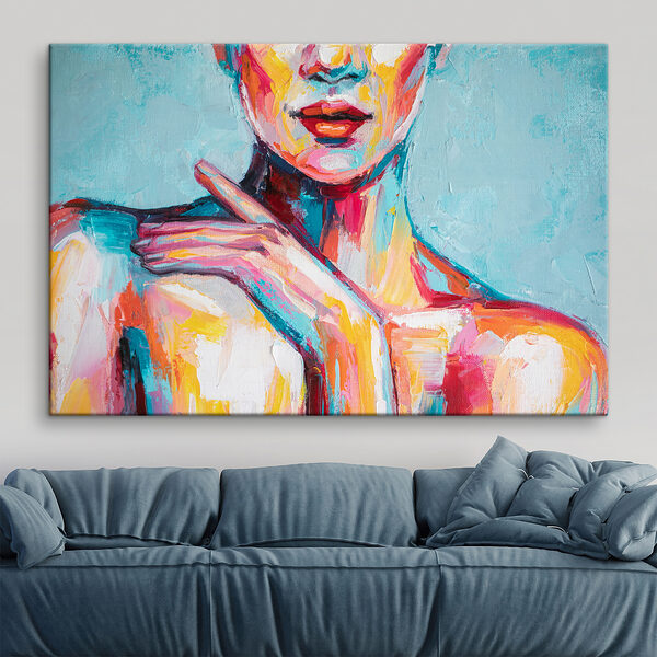 Schilderij van een vrouw met haar hand op haar schouder Schilderij van een vrouw met haar hand op haar schouder