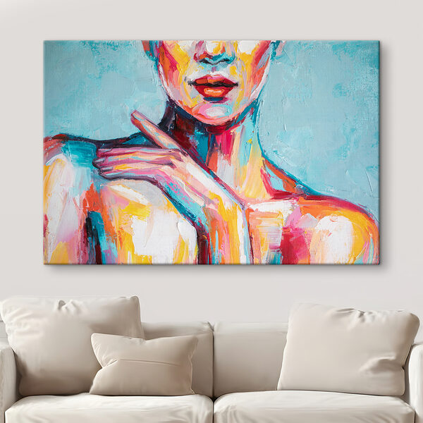 Schilderij van een vrouw met haar hand op haar schouder Schilderij van een vrouw met haar hand op haar schouder