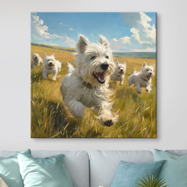 Groep witte honden in een veld Groep witte honden in een veld