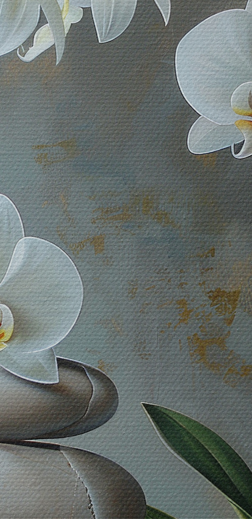 Schilderij van een plant en een stapel rotsen