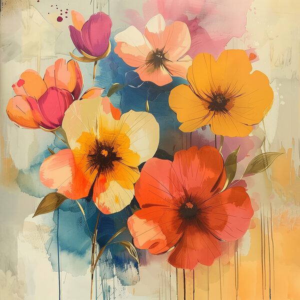 Schilderij van bloemen op een muur Schilderij van bloemen op een muur