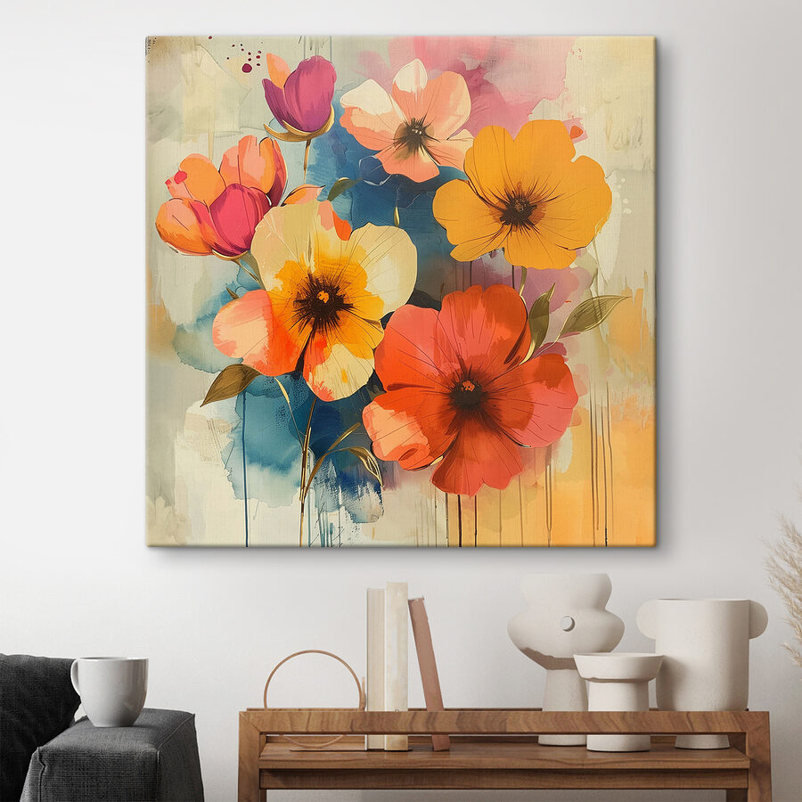 Schilderij van bloemen op een muur