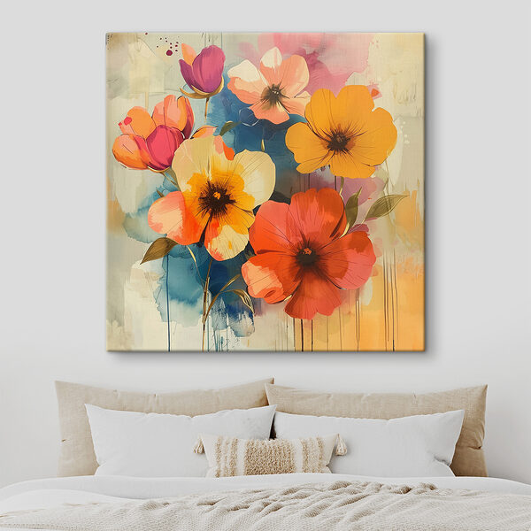 Schilderij van bloemen op een muur Schilderij van bloemen op een muur