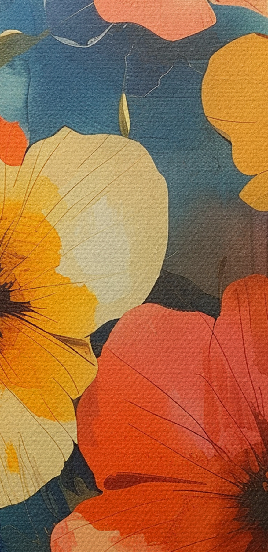 Schilderij van bloemen op een muur