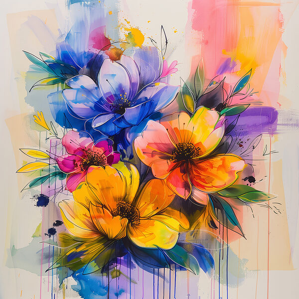 Schilderij van bloemen op een witte achtergrond Schilderij van bloemen op een witte achtergrond