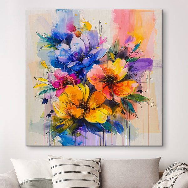 Schilderij van bloemen op een witte achtergrond Schilderij van bloemen op een witte achtergrond