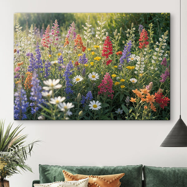 Veld met kleurrijke bloemen Canvas Schilderijen Veld met kleurrijke bloemen