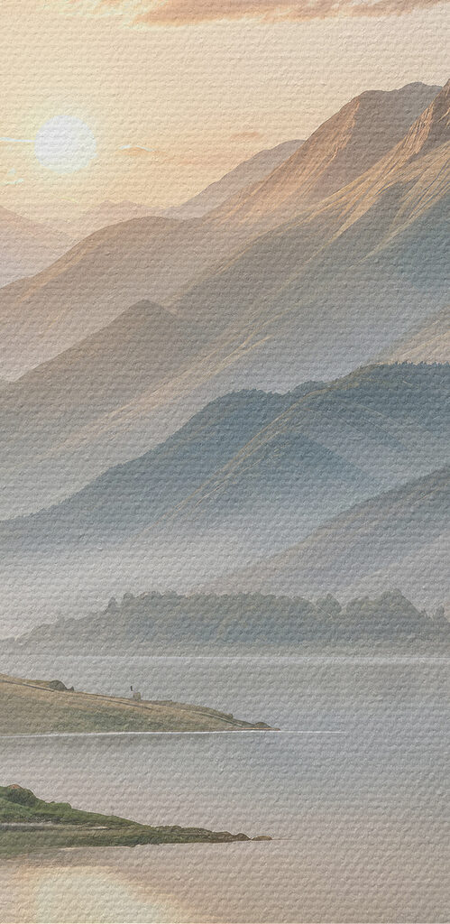 Lake with mountains and a boat Lake with mountains and a boat