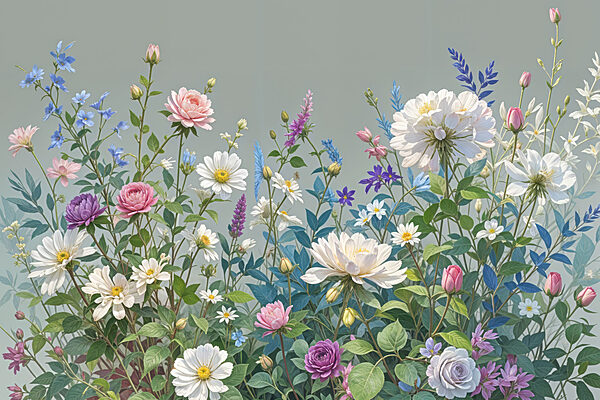 Group of flowers and leaves Group of flowers and leaves
