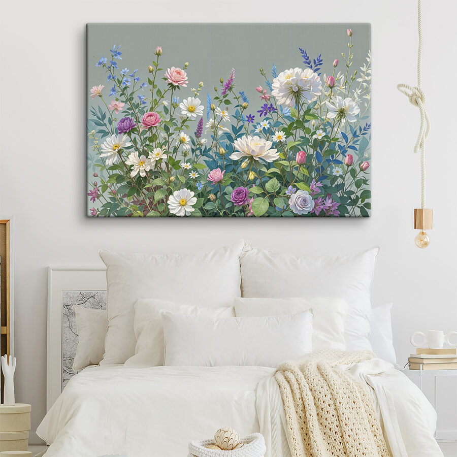 Canvas Schilderijen Groep bloemen en bladeren