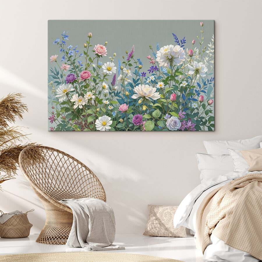 Canvas Schilderijen Groep bloemen en bladeren - Afbeelding 2