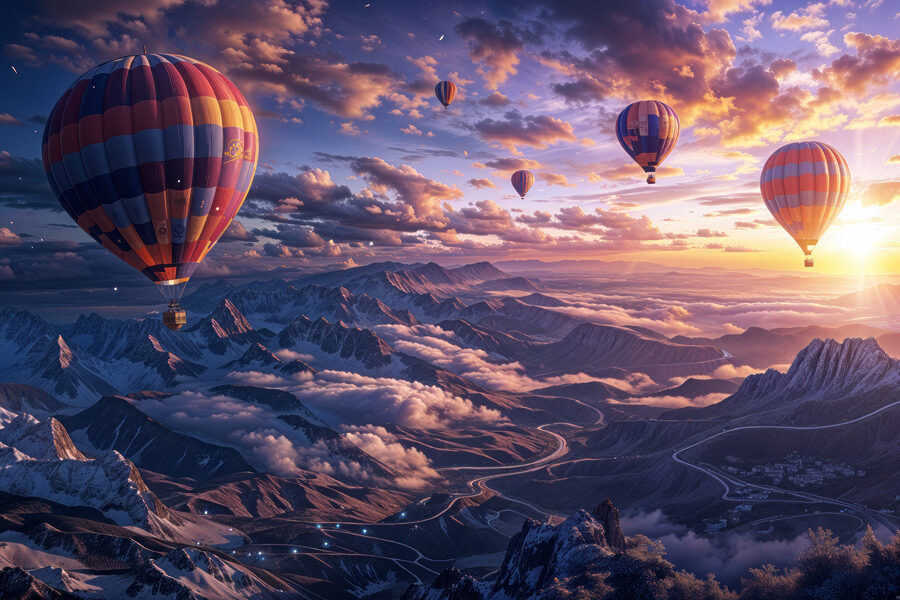 Hete luchtballonnen in de lucht