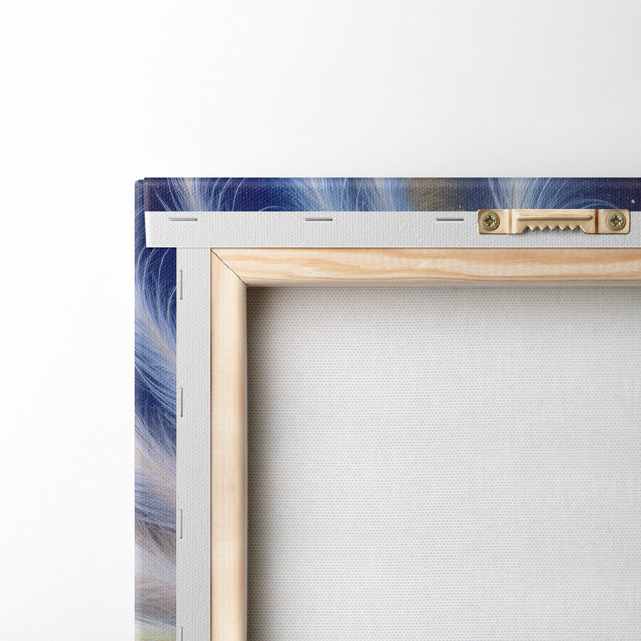Witte zwaan met gele en blauwe veren