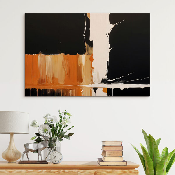 Witte en oranje verf druipend op een zwart oppervlak Witte en oranje verf druipend op een zwart oppervlak