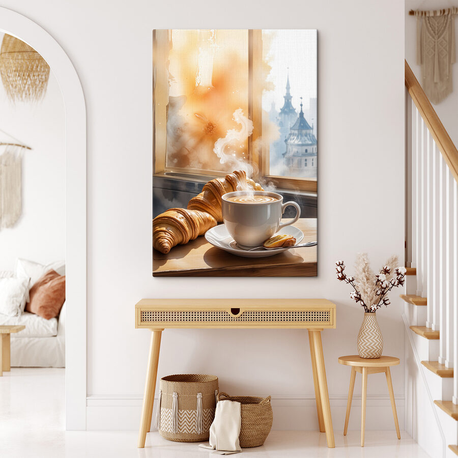Kopje koffie en croissants op een tafel Kopje koffie en croissants op een tafel