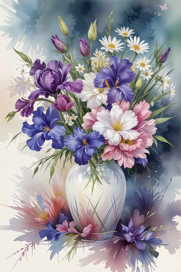 Schilderij van bloemen in een vaas Schilderij van bloemen in een vaas