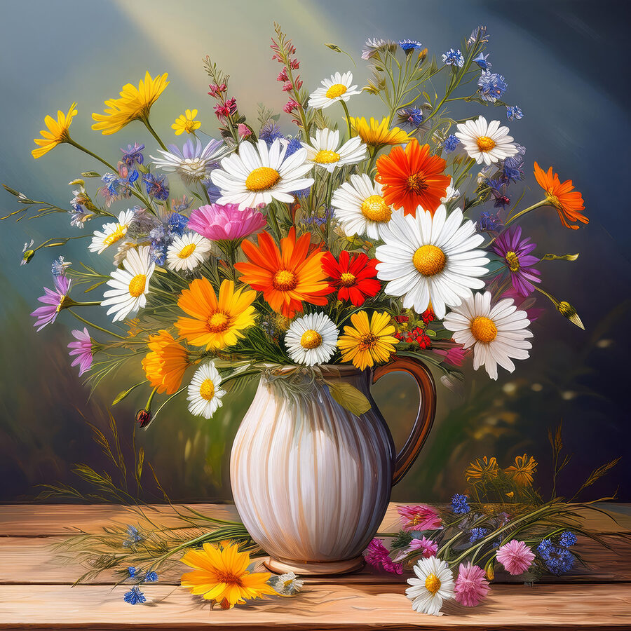 Schilderij van een vaas met bloemen