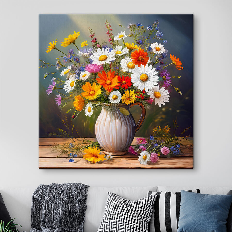 Schilderij van een vaas met bloemen