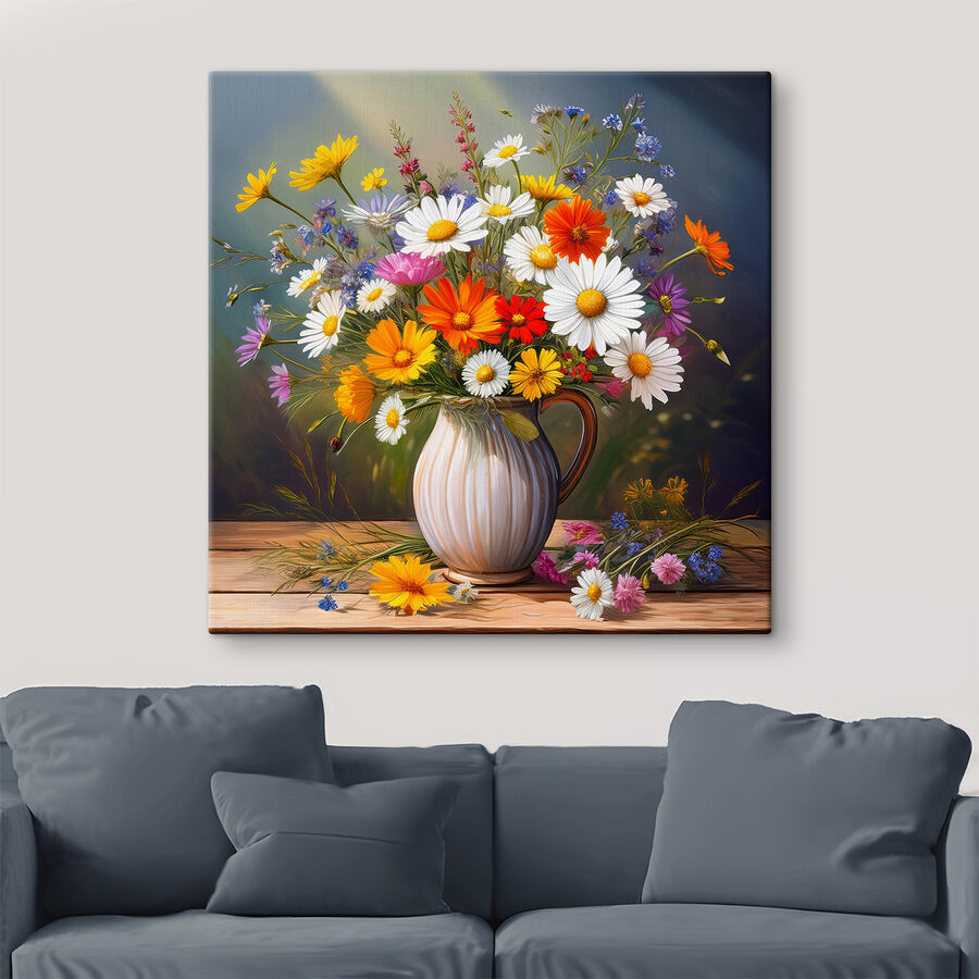 Schilderij van een vaas met bloemen